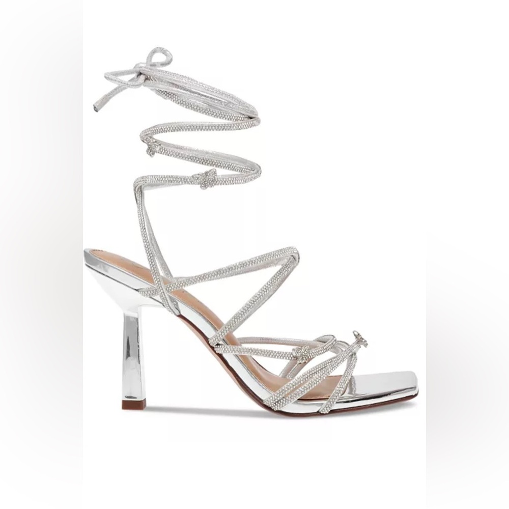 Wild Pair Shimmering Silver Strappy Heels 5M - Picture 7 of 7